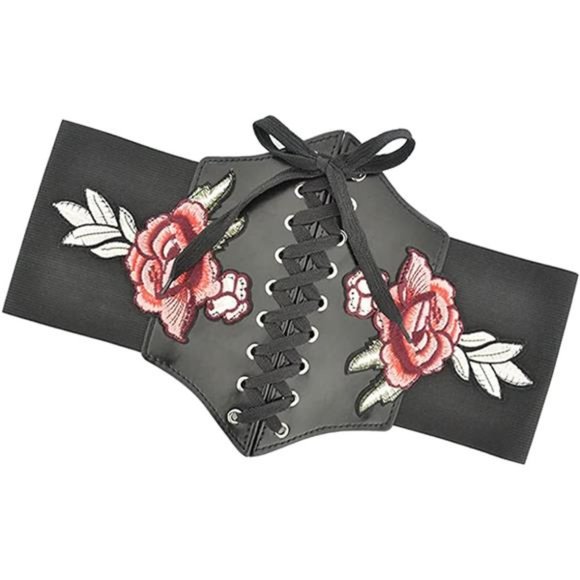 Women’s Lace Up Corset Waspie Floral Embroidered Waist Belt for Women main image 6